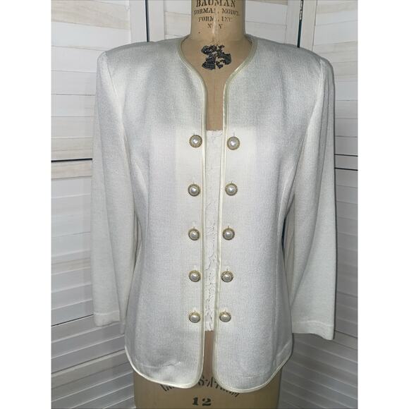 80s 90s Leslie Fay Dresses Petite Cream Sweater Knit Blouse Top Shirt Sz 14P - Picture 1 of 9